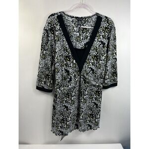 Bay Studio Blouse Women's Sz 3X Multi V-Neck Ruched Bodice Tie Back 3/4 Sleeve